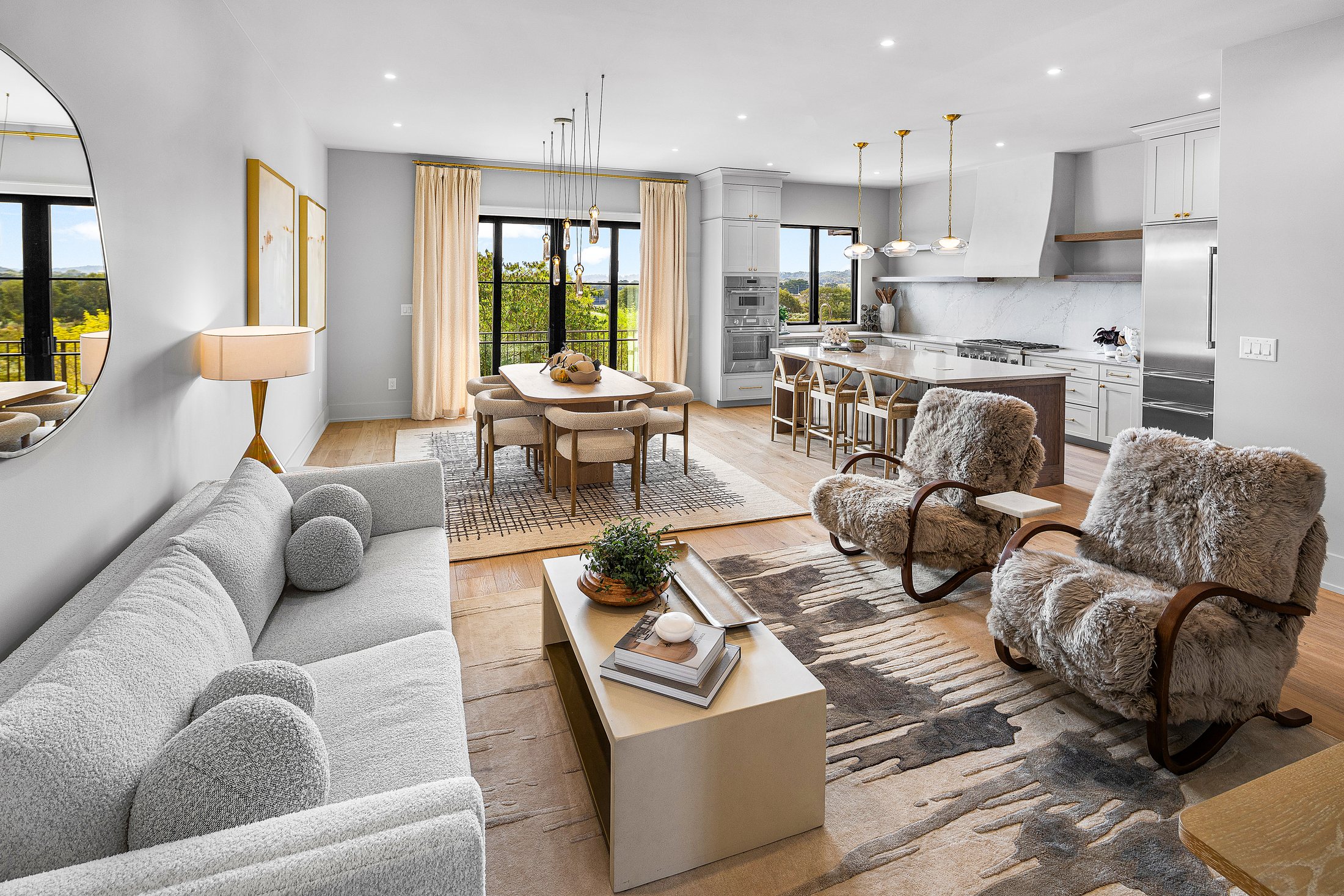 Living room opening to the kitchen in a custom home