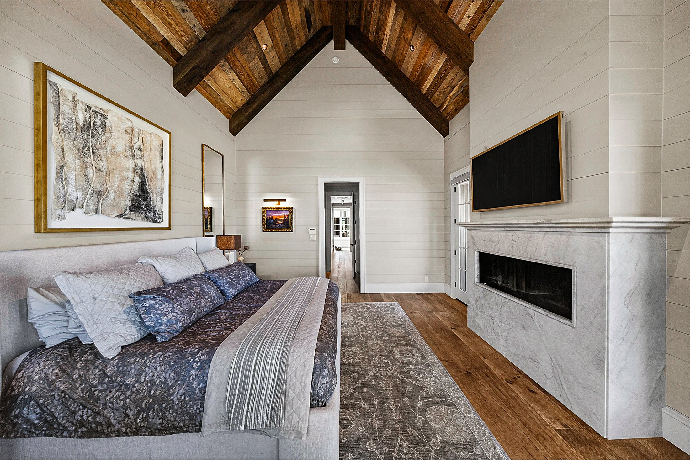 Primary bedroom suite with fireplace