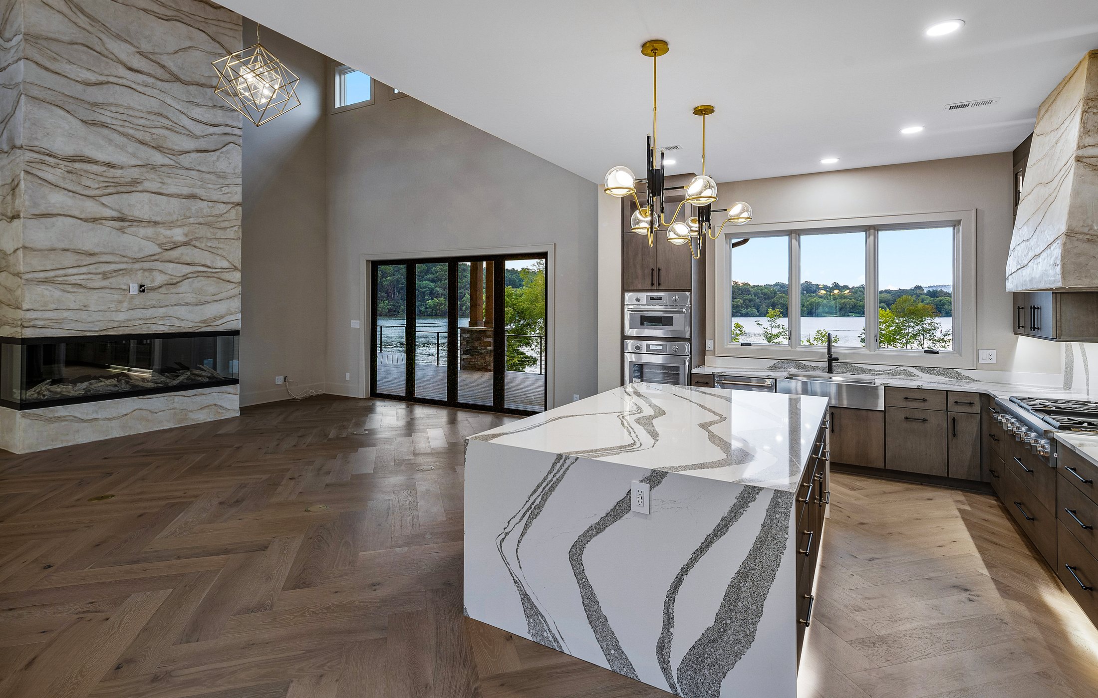 Custom kitchen with waterfall island