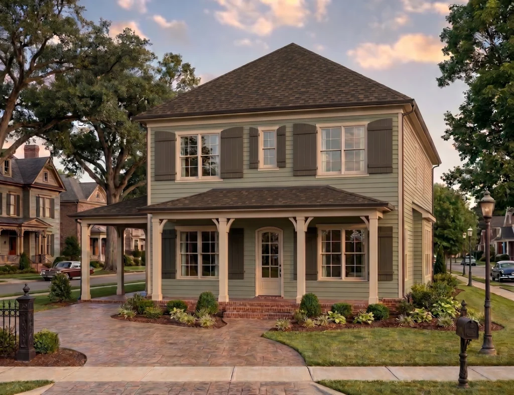 Exterior rendering of The Concord house plan at sunset by Mike Stevens Homes