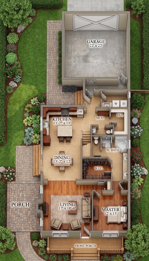 Floor plan of The Concord house plan with rear outdoor living by Mike Stevens Homes