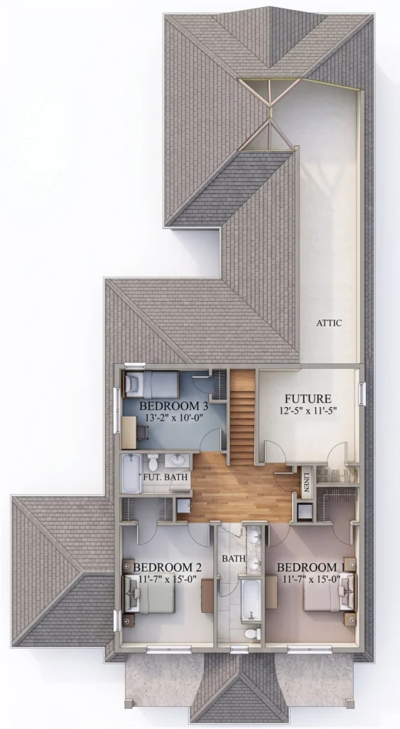 Floor plan of The Concord house plan showing bedroom layout by Mike Stevens Homes