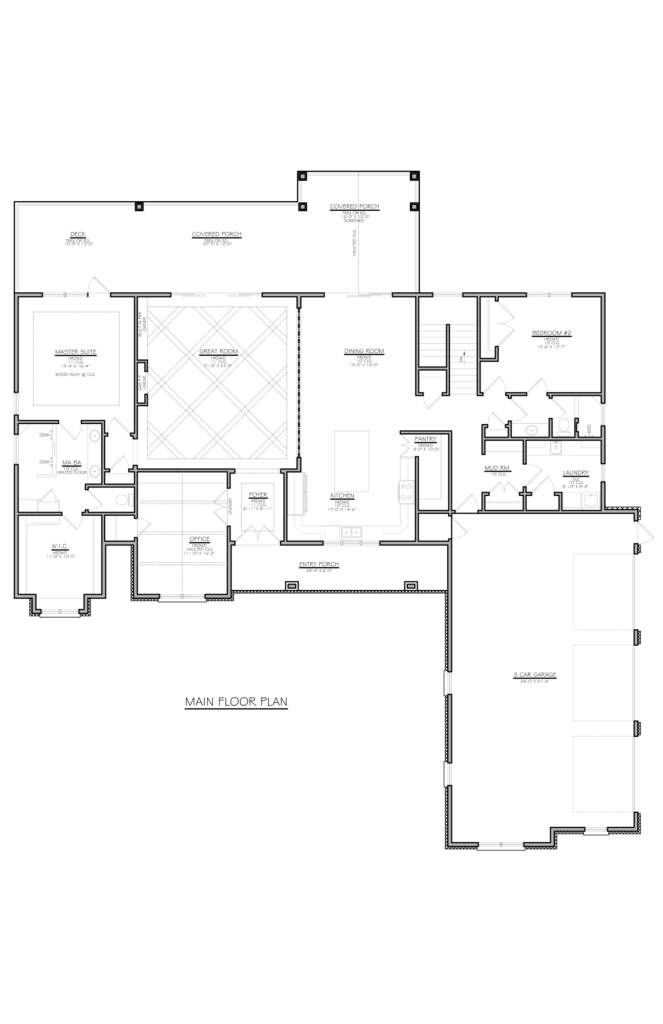 Main floor plan of The Maryville house plan by Mike Stevens Homes